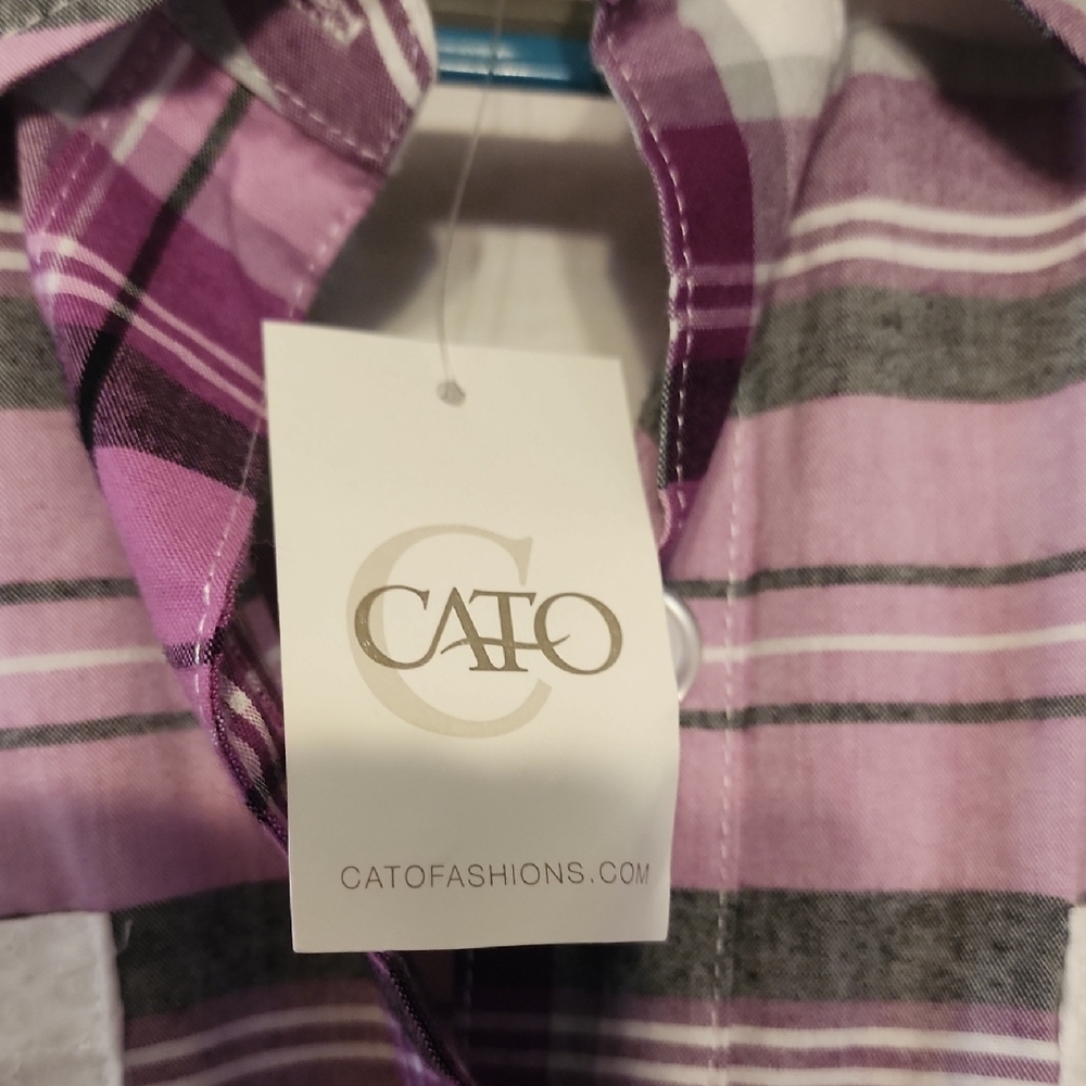 Cato Pink and White Plaid Blouse with Sequins - Picture 5 of 7